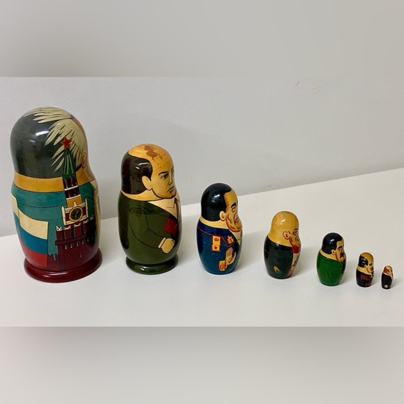 1990s Vintage Soviet Era Hand Painted Wooden Historic Russian Leaders Matryoshka - Picture 6 of 15